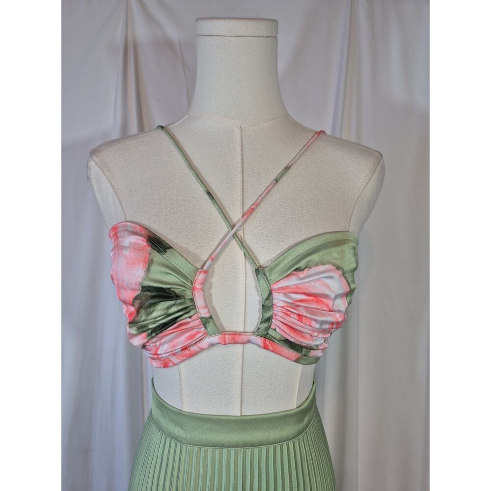 L'IDEE Woman Jardin Fluer Rose Green Pink Top Maxi Skirt Set US 2 - Picture 4 of 16